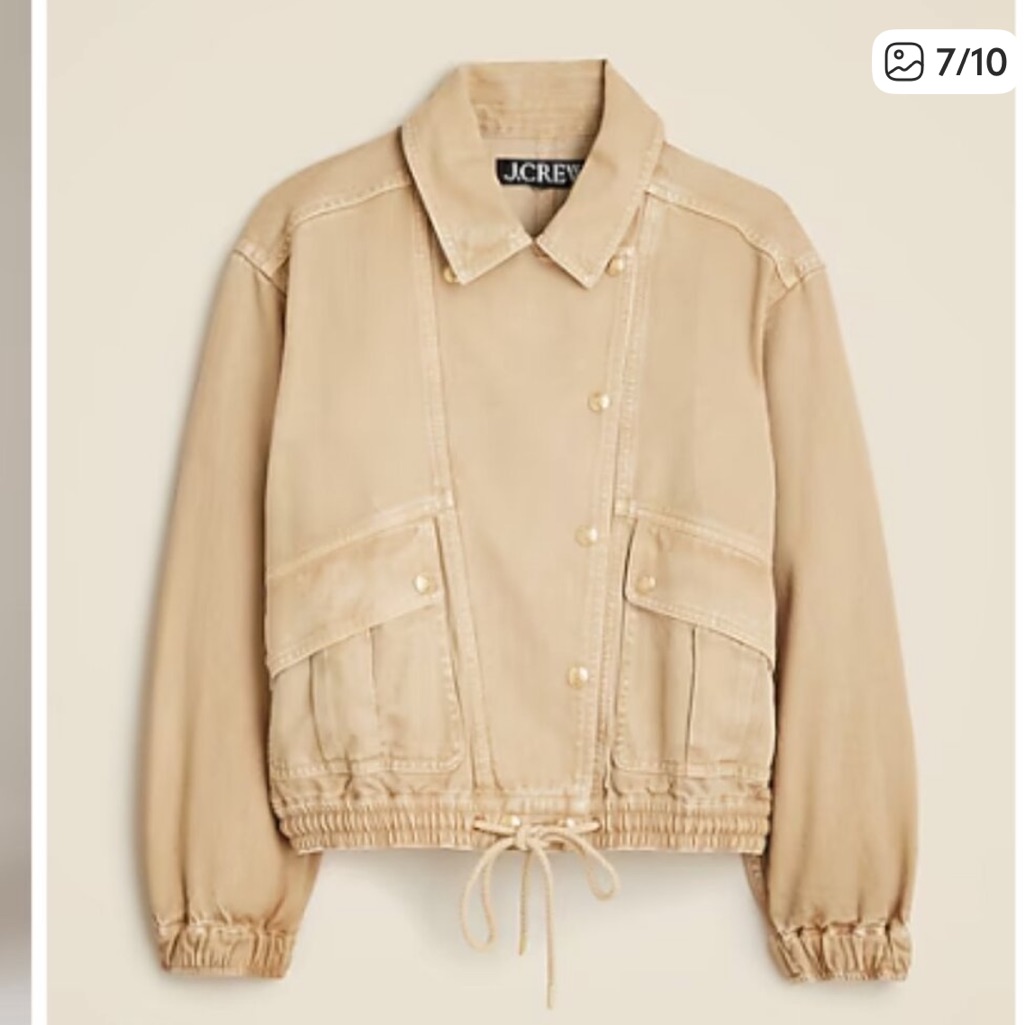 J.Crew Women's Beige Cotton Utility Bomber Jacket Garment-Dyed Flight Medium